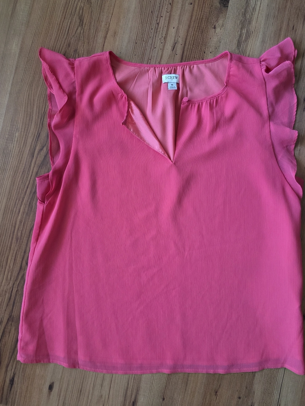 J. Crew Pink Flutter Sleeve Split Neck Top